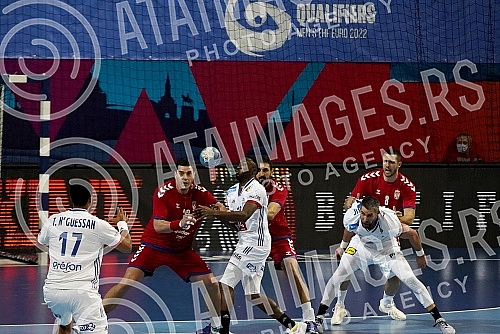 The first qualifying match for the Mens EHF EURO 2022 between Serbia and France. Prva utakmica kvalifikacija za EHF Evropsko prvenstvo 2022 . izmedju Srbije i Francuske 