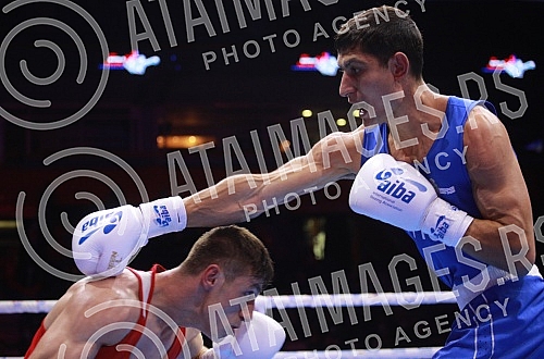 2021 Olympic Boxing World Championships - Stark Arena. Round 32, Light Welterweight (63.5kg), Kerem Oezmen (Turkey) (RED) vs Pavel Fedorov (Serbia).Svetsko prvenstvo u olimpijskom boksu 2021 - Stark arena.