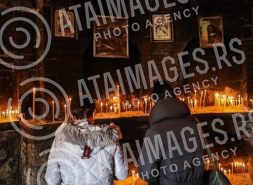 Orthodox believers in front of and in the Church of St. Petka on Kalemegdan on the occasion of the baptism of St. Petka. Pravoslavni vernici ispred i u Crkvi Svete Petke na Kalemegdanu povodom krsne slave Sveta Petka.