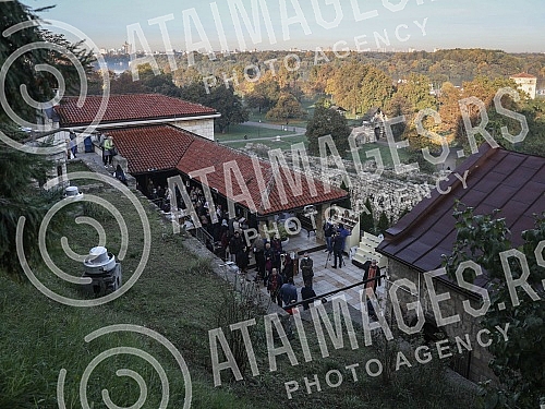 Orthodox believers in front of the Church of St. Petka on Kalemegdan on the occasion of the baptism of St. Petka.Pravoslavni vernici ispred Crkve Svete Petke na Kalemegdanu povodom krsne slave Sveta Petka.