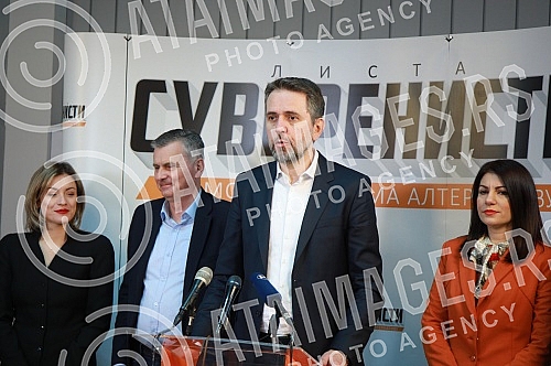 Press conference of the representatives of the Sovereignists bloc, where the President of the DJB Sovereignists Sasa Radulovic, the President of Healthy Serbia Milan Stamatovic, the President of the Living for Serbia Movement Jovana Stojkovic spoke a