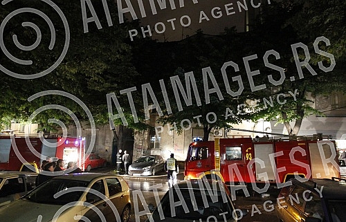 The fire on the buildings in the street Gundulicev venac in the center of Belgrade.Pozar u ulici Gundulicev venac u centru Beograda.