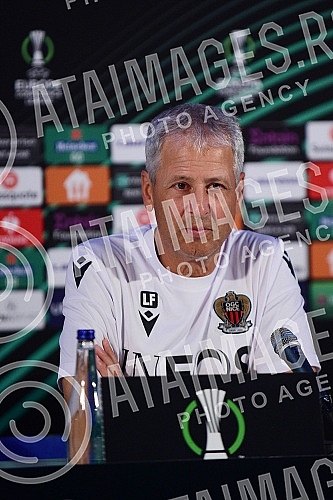 Lucian Favre, coach of FC Nice and Khephren Thuram, player of FC Nice, held a press conference on the occasion of the upcoming conference league match they are playing against FC Partizan.Lucian Favre, trener FK Nice i Khephren Thuram, igrac FK Nic