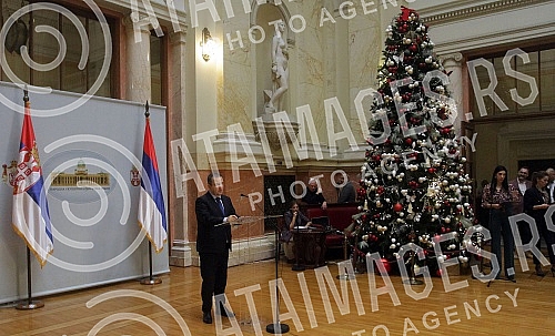 The President of the National Assembly of the Republic of Serbia, Ivica Dacic, opened an exhibition in the central hall of the House of the National Assembly on the occasion of the 60th anniversary of the awarding of the Nobel Prize for Literature to