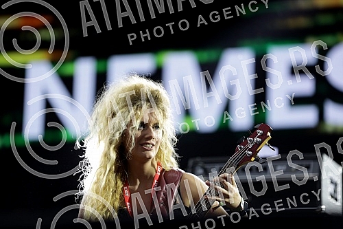 Performance of the Serbian all female death metal band Nemesis on the second day of the Exit Festival 2021 on the Main Stage.Nastup srpskog zenskog death metal benda Nemesis drugog dana Exit festivala 2021. na bini Main stage.