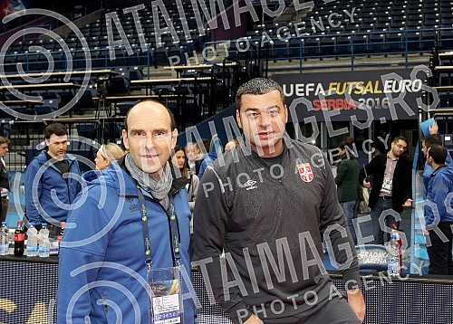 Obilazak Sinise Malog - gradonacelnika Beograda Kombank arene i postavljenog terena za predstojece takmicenje u futsalu - EURO 2016.