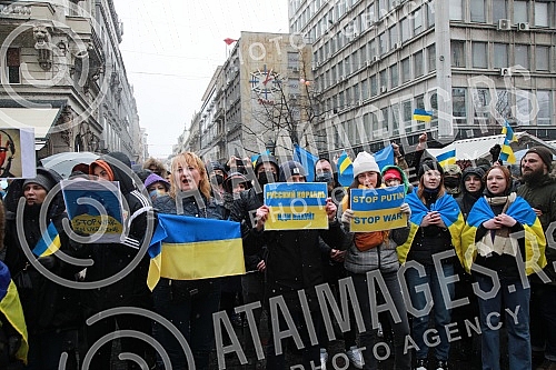 A gathering of non-governmental organizations against the Russian invasion of Ukraine began in Knez Mihailova Street in downtown Belgrade, in front of the Cultural Center.Skup nevladinih organizacija protiv ruske invazije na Ukrajinu, poceo je u Kn
