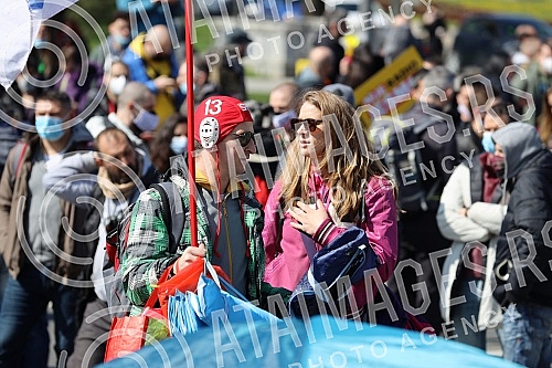 Freelancers protest against the proposal to amend the Law on personal income tax, which was adopted by the Government in front of the National assembly of Serbia.Protest frilensera zbog predloga za izmenu Zakona o porezu na dohodak gradjana koji je