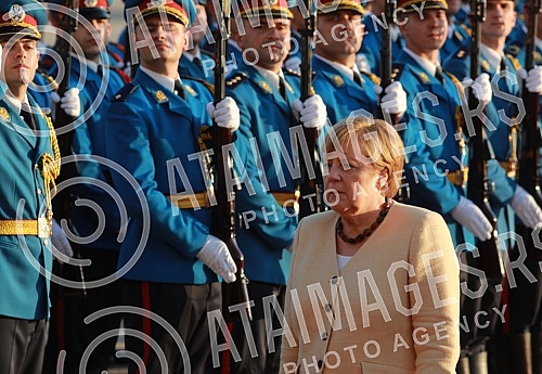 Festive reception of German Chancellor Angela Merkel in front of the Palace of Serbia.Svecani docek nemacke kancelarke Angela Merkel ispred Palate Srbija.