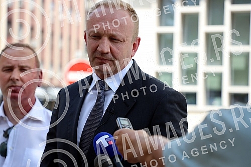 The president of the Freedom and Justice Party, Dragan Djilas, gave a statement to the First Basic Public Prosecutor's Office regarding the charges he filed against Serbian President Aleksandar Vucic and Finance Minister Sinisa Mali for 