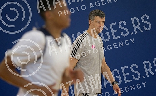 Training of basketball players Mega Bemax and new coach Vlado Jovanovic.Trening kosarkasa Mega Bemax i novog trenera Vlade Jovanovica.