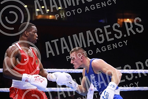 2021 Olympic Boxing World Championships - Stark Arena. Round 32, Middleweight (75kg), Kevin Schumann (Germany) (RED) vs Almir Memic (Serbia).Svetsko prvenstvo u olimpijskom boksu 2021 - Stark arena.