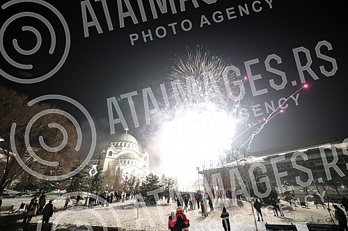 Traditional fireworks on the occasion of the Orthodox New Year's Eve at the Church of St. Sava.Tradicionalni vatromet povodom doceka Pravoslavne nove godine kod Hrama Svetog Save.