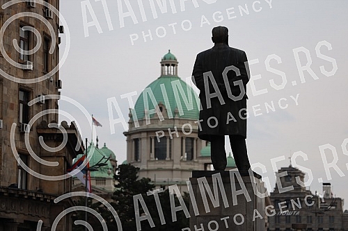 View from Nikola Pasic Square towards the buildings of the National Assembly and the Post of Serbia.Pogled sa Trga Nikole Pasica ka zgradama Narodne skupstine i Poste Srbije.