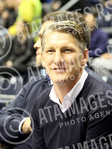 Football palyer of Manchester United Football Club Bastian Schweinsteiger (hausbant of Ana Ivanovic) watching the basketball game Partizan vs Union Olimpija in Belgrade.Igrac Mancester Junajteda i suprug Ane Ivanovic Bastian Schweinsteiger na kosark