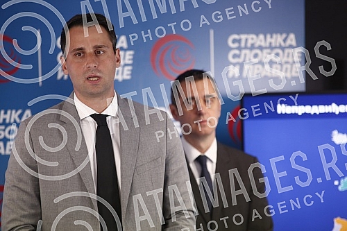The press conference of the Party of Freedom and Justice, the topic of which was what we should do to mitigate the effects of the crisis on citizens, was held at the party's headquarters.Konferencija za medije Stranke slobode i pravde cija je tema 