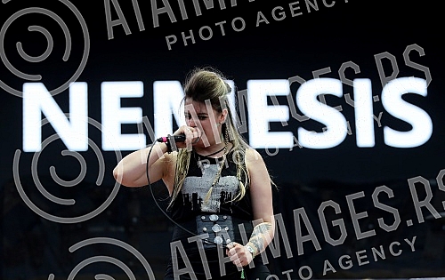 Performance of the Serbian all female death metal band Nemesis on the second day of the Exit Festival 2021 on the Main Stage.Nastup srpskog zenskog death metal benda Nemesis drugog dana Exit festivala 2021. na bini Main stage.
