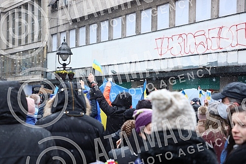 A gathering of non-governmental organizations against the Russian invasion of Ukraine began in Knez Mihailova Street in downtown Belgrade, in front of the Cultural Center.Skup nevladinih organizacija protiv ruske invazije na Ukrajinu, poceo je u Kn