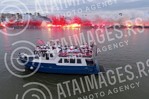 Spectacular celebration of the 32nd title of Serbian champion, fans and football players of FC Red Star from a bird's eye view.Spektakularna proslava 32. titule sampiona Srbije navijaca i fudbalera FK Crvena zvezda iz pticje perspektive.
