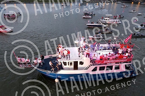 Spectacular celebration of the 32nd title of Serbian champion, fans and football players of FC Red Star from a bird's eye view.Spektakularna proslava 32. titule sampiona Srbije navijaca i fudbalera FK Crvena zvezda iz pticje perspektive.