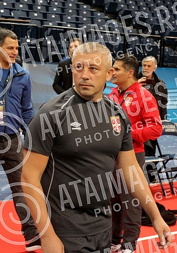 Obilazak Sinise Malog - gradonacelnika Beograda Kombank arene i postavljenog terena za predstojece takmicenje u futsalu - EURO 2016.