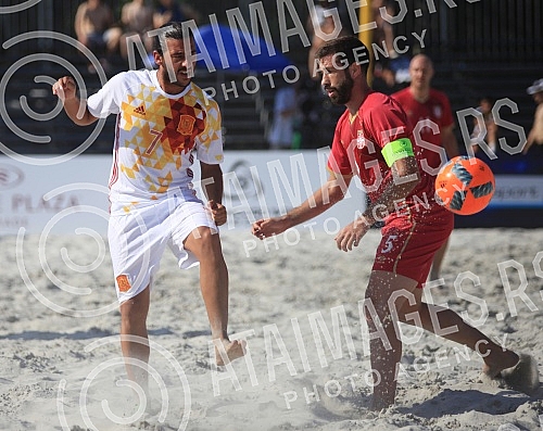 Euro Beach Soccer Cup 2016 match between Serbia and Spain. Utakmica Evropskog kupa u fudbalu na pesku izmedju Srbije i Spanije.