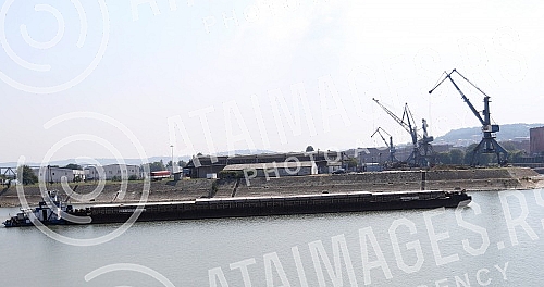 Belgrade Port on river Danube.Luka Beograd na reci Dunav.