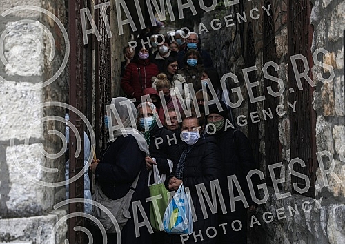 Orthodox believers in front of and in the Church of St. Petka on Kalemegdan on the occasion of the baptism of St. Petka. Pravoslavni vernici ispred i u Crkvi Svete Petke na Kalemegdanu povodom krsne slave Sveta Petka.