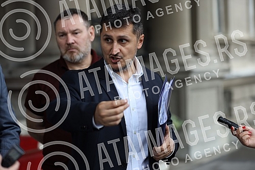 Milos Pavlovic, head of the People's Party's committee group, who will appeal to the Belgrade High Court to annul illegal decisions on the election of mayors, deputy mayors and members of the City Council, held a press conference in front of the Belg