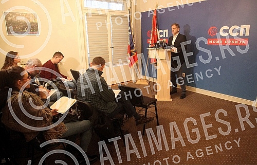 Deputy Chairman of the Freedom and Justice Party Borko Stefanovic at a press conference on the Kokez case.Zamenik predsednika Stranke slobode i pravde Borko Stefanovic na konfereciji za stampu o slucaju 