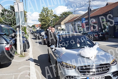 Bojana Rodic and Mirko Sijan, accompanied by relatives and friends, arrived for the wedding in the Church in Surcin, where Mirko was baptized as a baby.
