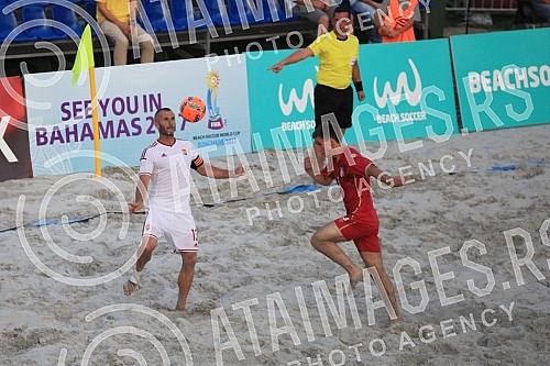 Euro Beach Soccer Cup 2016, quarter final game between Serbia and Hungary.Utakmica cetvrtfinala Evropskog kupa u fudbalu na pesku izmedju Srbije i Madjarske.