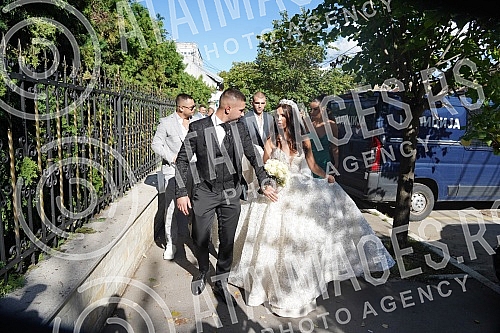 Bojana Rodic and Mirko Sijan, accompanied by relatives and friends, arrived for the wedding in the Church in Surcin, where Mirko was baptized as a baby.