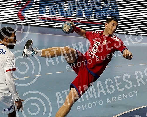 The first qualifying match for the Menâs EHF EURO 2022 between Serbia and France. Prva utakmica kvalifikacija za EHF Evropsko prvenstvo 2022 . izmedju Srbije i Francuske 