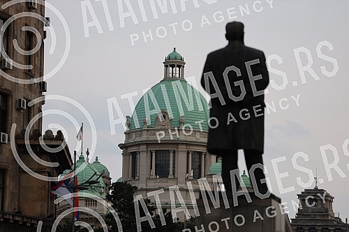 View from Nikola Pasic Square towards the buildings of the National Assembly and the Post of Serbia.Pogled sa Trga Nikole Pasica ka zgradama Narodne skupstine i Poste Srbije.