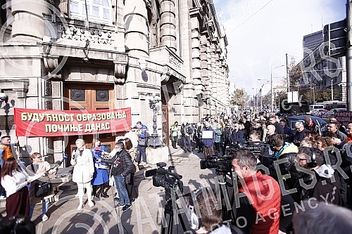 Press conference of the Union of Education Workers of Serbia.Konferencija za novinare Unija sindikata prosvetnih radnika Srbije.
