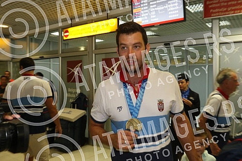 Arrival of the Serbian water polo team at the airport