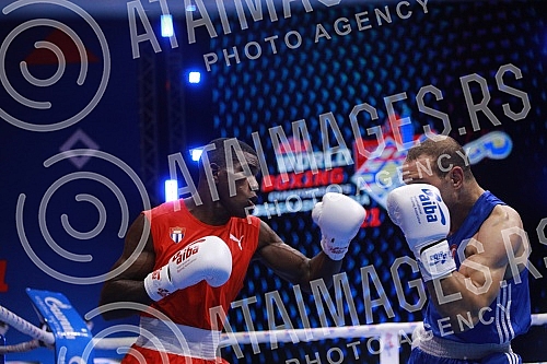 2021 Olympic Boxing World Championships - Stark Arena. Round 32, Men's Middle (75kg), Yoenlis Felician Hernandez Martinez (Cuba) (RED) vs Zharkynbek Turatov (Turkey).
Svetsko prvenstvo u olimpijskom boksu 2021 - Stark arena. 2021 Olympic Boxing World Championships - Stark Arena. Round 32, Men's Middle (75kg), Yoenlis Felician Hernandez Martinez (Cuba) (RED) vs Zharkynbek Turatov (Turkey).
Svetsko prvenstvo u olimpijskom boksu 2021 - Stark arena.