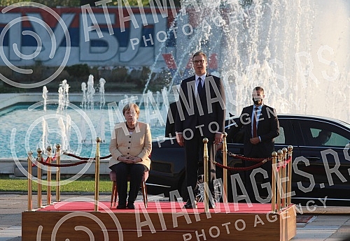 Festive reception of German Chancellor Angela Merkel in front of the Palace of Serbia.Svecani docek nemacke kancelarke Angela Merkel ispred Palate Srbija.