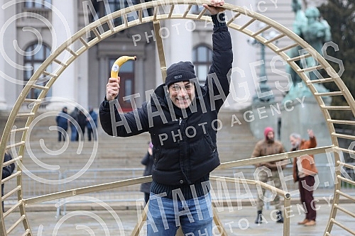 Street artist and architect Andrej Josifovski, better known as the Pianist, set up a new, unusual installation in front of the National Assembly of Serbia as part of the Street artist and architect Andrej Josifovski, better known as the Pianist, set up a new, unusual installation in front of the National Assembly of Serbia as part of the