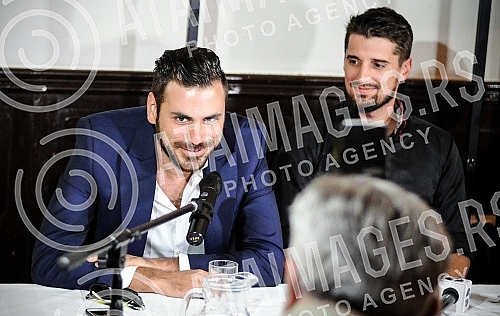 Press conference of Croatian cello duo - 2Cellos held in restaurant 