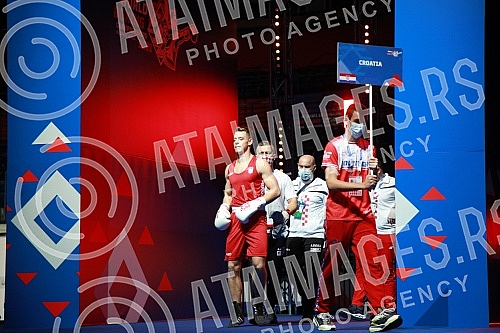 2021 Olympic Boxing World Championships - Stark Arena. Round 32, Light Middleweight (71kg), Filip Kolar (Croatia) (RED) vs Don Emini (Norway).
Svetsko prvenstvo u olimpijskom boksu 2021 - Stark arena. 2021 Olympic Boxing World Championships - Stark Arena. Round 32, Light Middleweight (71kg), Filip Kolar (Croatia) (RED) vs Don Emini (Norway).
Svetsko prvenstvo u olimpijskom boksu 2021 - Stark arena.