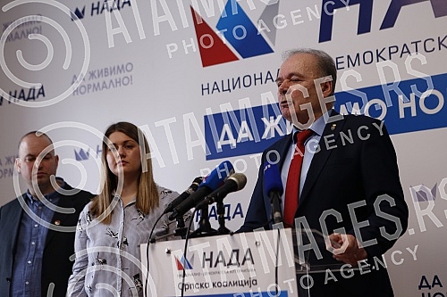 The Serbian coalition NADA, consisting of POKS, DSS and 23 citizens' associations, held a press conference.Srpska koalicija NADA koju cine POKS, DSS i 23 udruzenja gradjana odrzala je konferenciju za medije. 