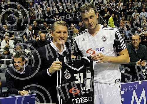 Football palyer of Manchester United Football Club Bastian Schweinsteiger (hausbant of Ana Ivanovic) watching the basketball game Partizan vs Union Olimpija in Belgrade.Igrac Mancester Junajteda i suprug Ane Ivanovic Bastian Schweinsteiger na kosark