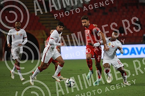 The football players of the national teams of Serbia and Qatar are playing a friendly match at the Rajko Mitic Stadium.Fudbaleri reprezentacija Srbije i Katara na stadionu Rajko Mitic igraju prijateljski mec.