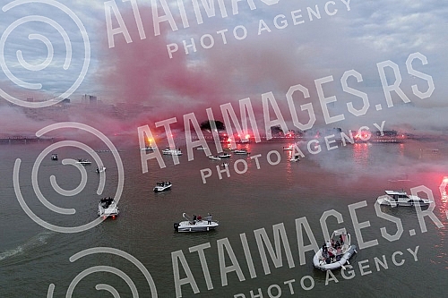Spectacular celebration of the 32nd title of Serbian champion, fans and football players of FC Red Star from a bird's eye view.Spektakularna proslava 32. titule sampiona Srbije navijaca i fudbalera FK Crvena zvezda iz pticje perspektive.