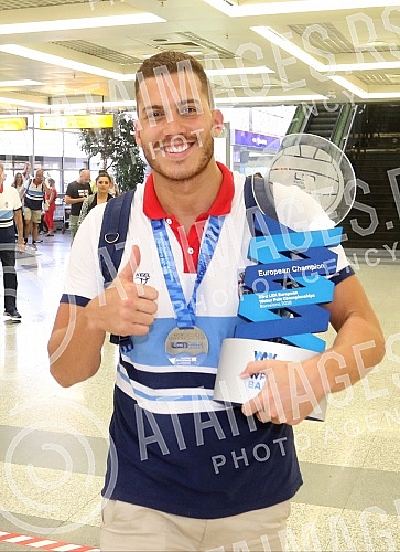 Arrival of the Serbian water polo team at the airport 