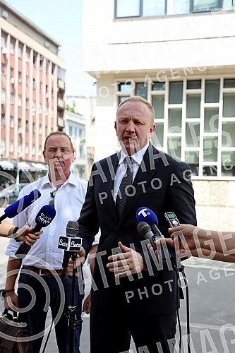 The president of the Freedom and Justice Party, Dragan Djilas, gave a statement to the First Basic Public Prosecutor's Office regarding the charges he filed against Serbian President Aleksandar Vucic and Finance Minister Sinisa Mali for 