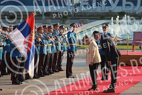 Festive reception of German Chancellor Angela Merkel in front of the Palace of Serbia.Svecani docek nemacke kancelarke Angela Merkel ispred Palate Srbija.