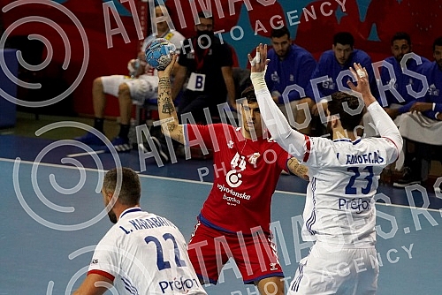 The first qualifying match for the Mens EHF EURO 2022 between Serbia and France. Prva utakmica kvalifikacija za EHF Evropsko prvenstvo 2022 . izmedju Srbije i Francuske 